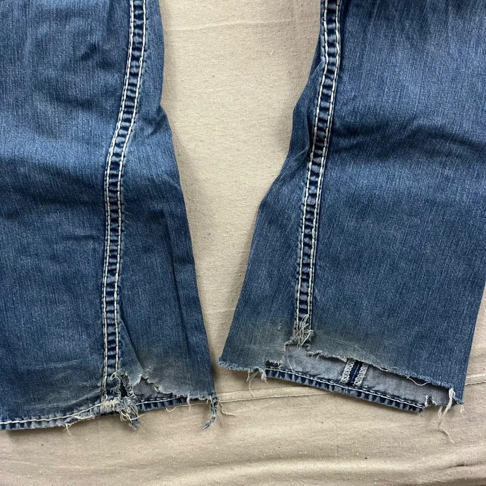 True Religion Joey‎ Super T Jeans Mens 36 Blue Distressed Flare Twisted Seam Low